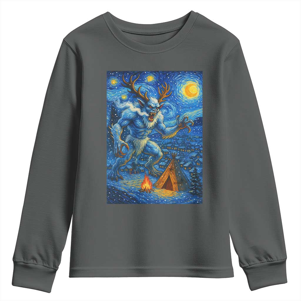 Wedigo Cryptid Christmas Youth Sweatshirt Native American Starry Night Xmas - Wonder Print Shop