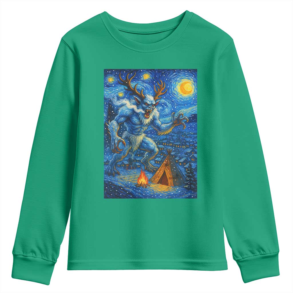 Wedigo Cryptid Christmas Youth Sweatshirt Native American Starry Night Xmas - Wonder Print Shop
