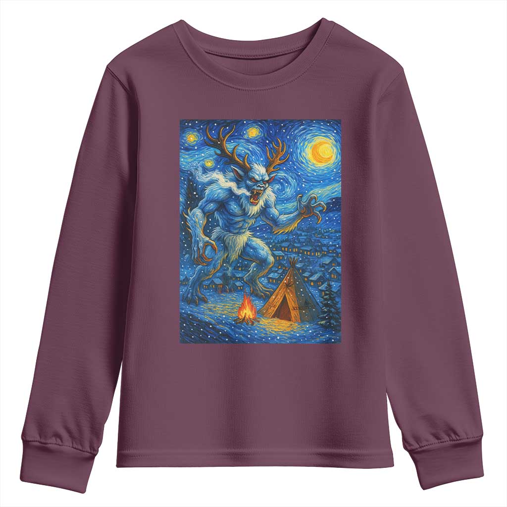 Wedigo Cryptid Christmas Youth Sweatshirt Native American Starry Night Xmas - Wonder Print Shop
