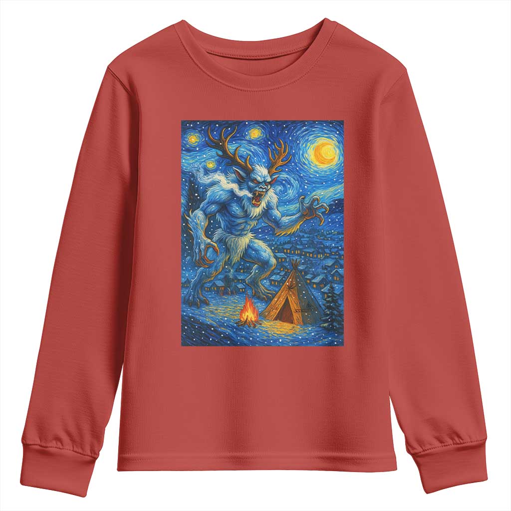Wedigo Cryptid Christmas Youth Sweatshirt Native American Starry Night Xmas - Wonder Print Shop