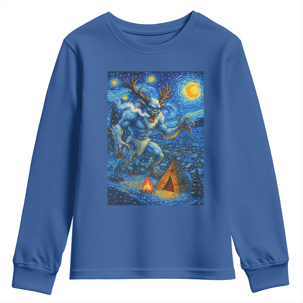 Wedigo Cryptid Christmas Youth Sweatshirt Native American Starry Night Xmas - Wonder Print Shop