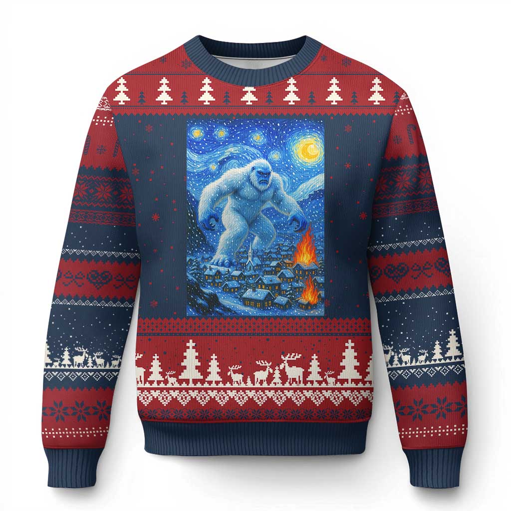 Yeti Cryptid Xmas Ugly Christmas Sweater Winter Monster Starry Night Xmas - Wonder Print Shop