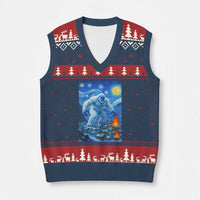 Yeti Cryptid Xmas V-Neck Knit Sweater Vest Winter Monster Starry Night Xmas - Wonder Print Shop