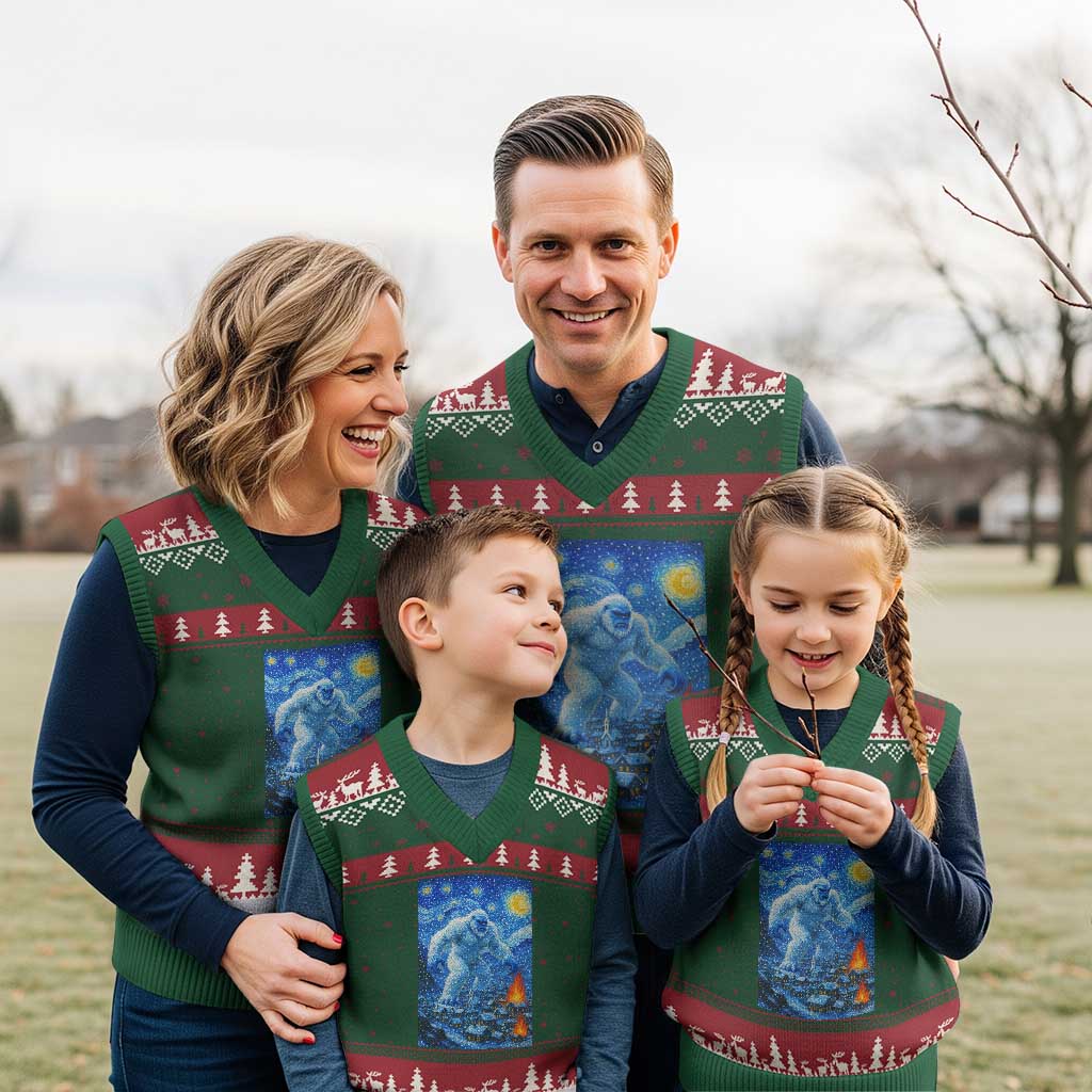 Yeti Cryptid Xmas V-Neck Knit Sweater Vest Winter Monster Starry Night Xmas - Wonder Print Shop