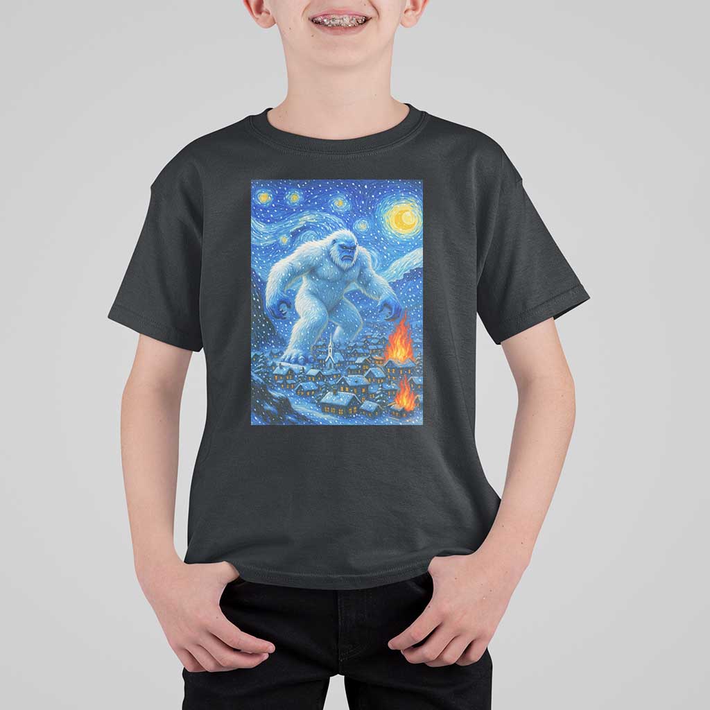 Yeti Cryptid Christmas T Shirt For Kid Winter Monster Starry Night Xmas - Wonder Print Shop
