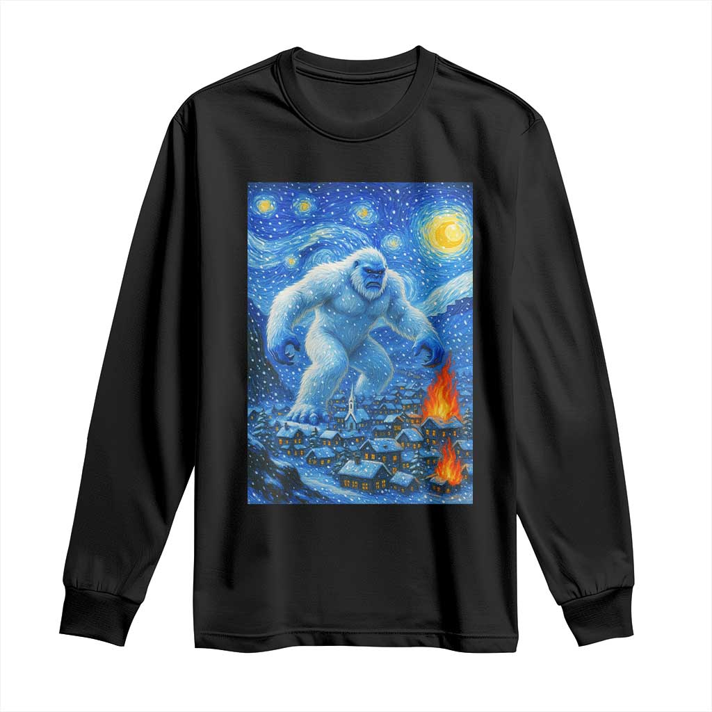 Yeti Cryptid Christmas Long Sleeve Shirt Winter Monster Starry Night Xmas - Wonder Print Shop