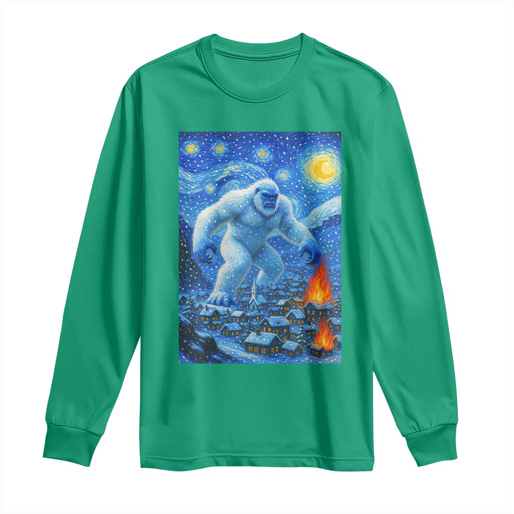 Yeti Cryptid Christmas Long Sleeve Shirt Winter Monster Starry Night Xmas - Wonder Print Shop