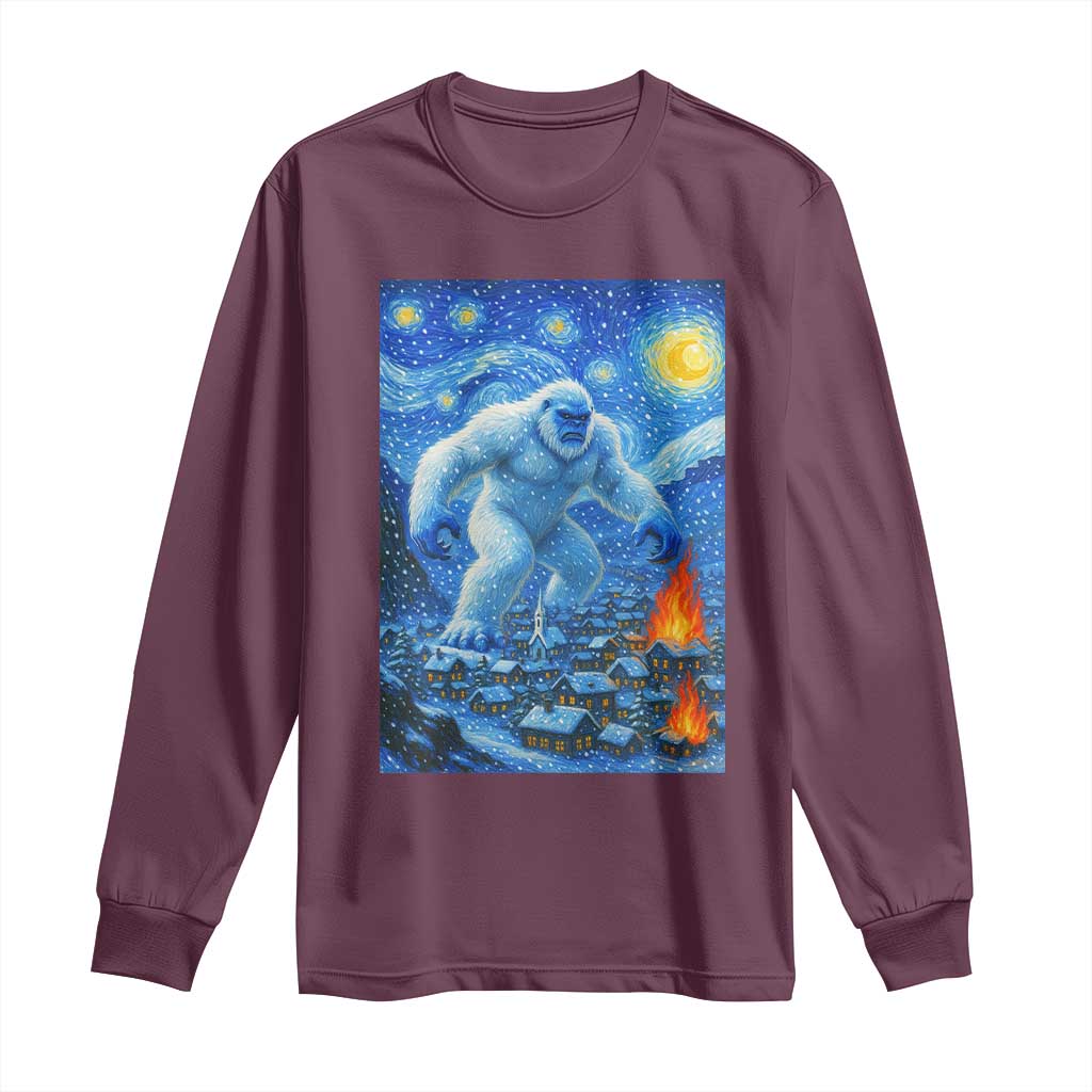 Yeti Cryptid Christmas Long Sleeve Shirt Winter Monster Starry Night Xmas - Wonder Print Shop