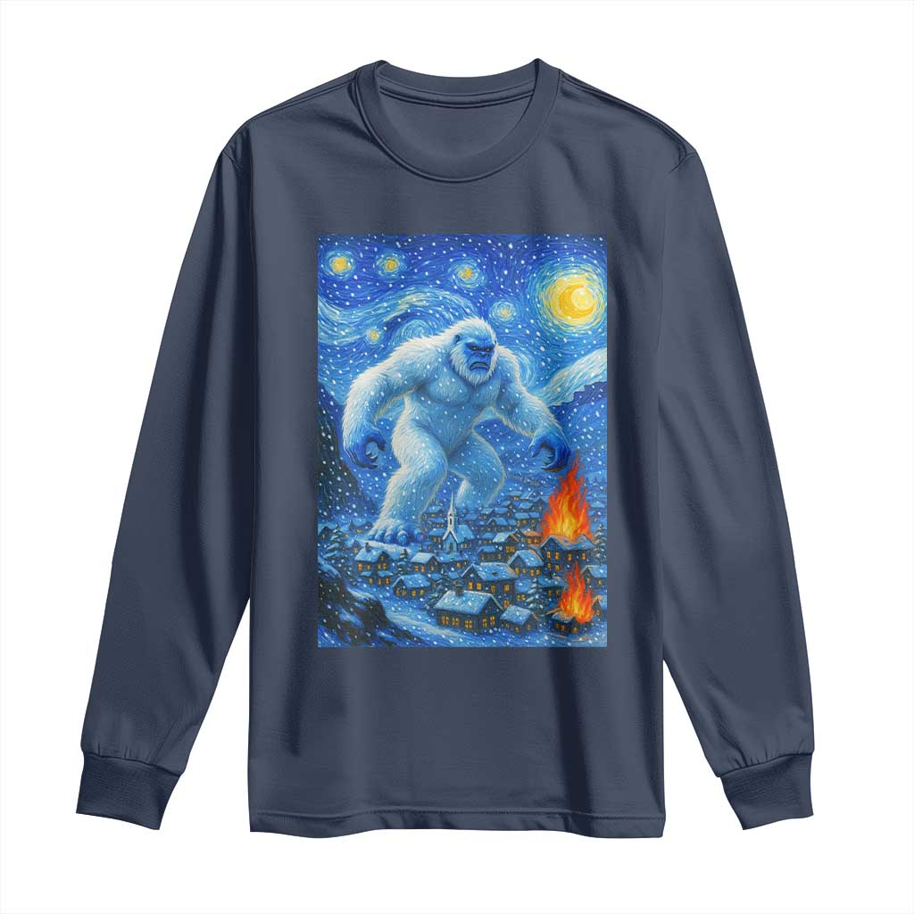 Yeti Cryptid Christmas Long Sleeve Shirt Winter Monster Starry Night Xmas - Wonder Print Shop