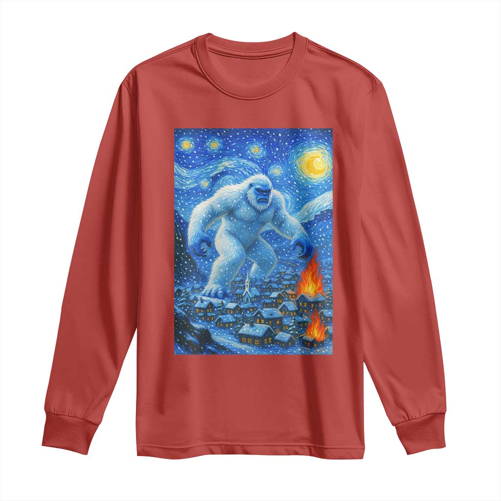 Yeti Cryptid Christmas Long Sleeve Shirt Winter Monster Starry Night Xmas - Wonder Print Shop