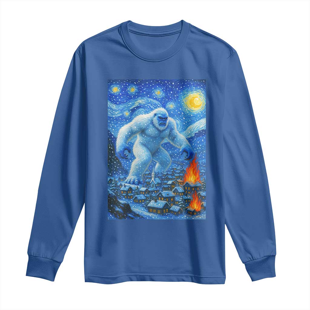 Yeti Cryptid Christmas Long Sleeve Shirt Winter Monster Starry Night Xmas - Wonder Print Shop