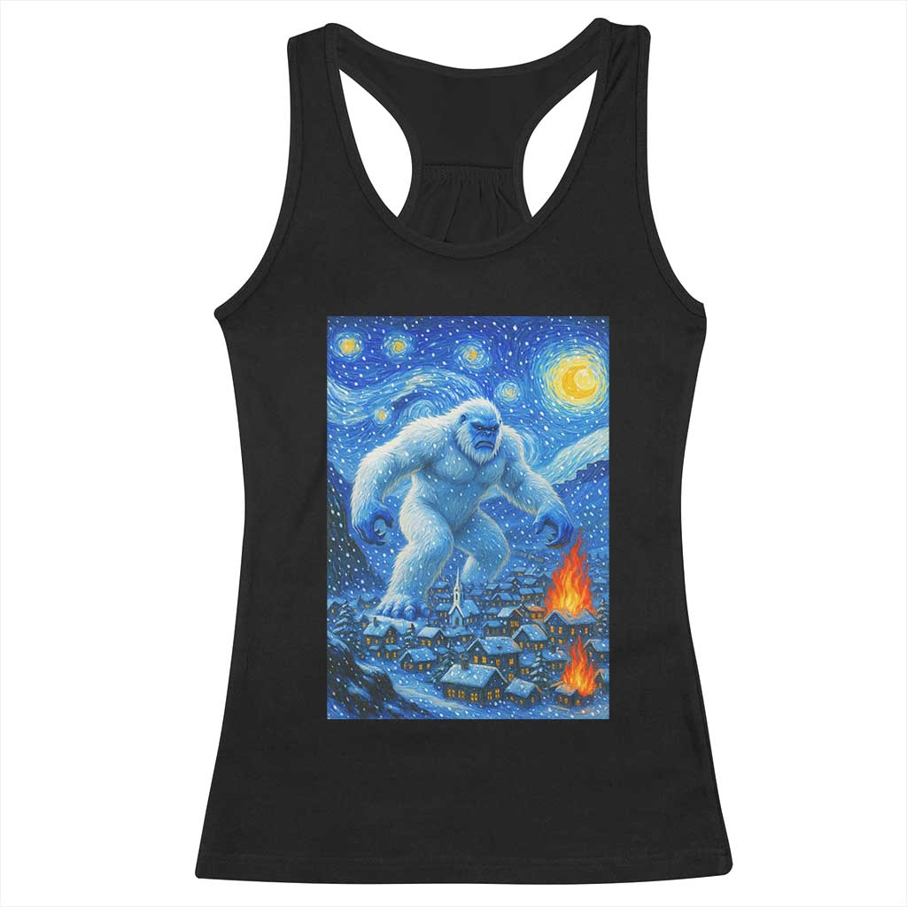 Yeti Cryptid Christmas Racerback Tank Top Winter Monster Starry Night Xmas - Wonder Print Shop