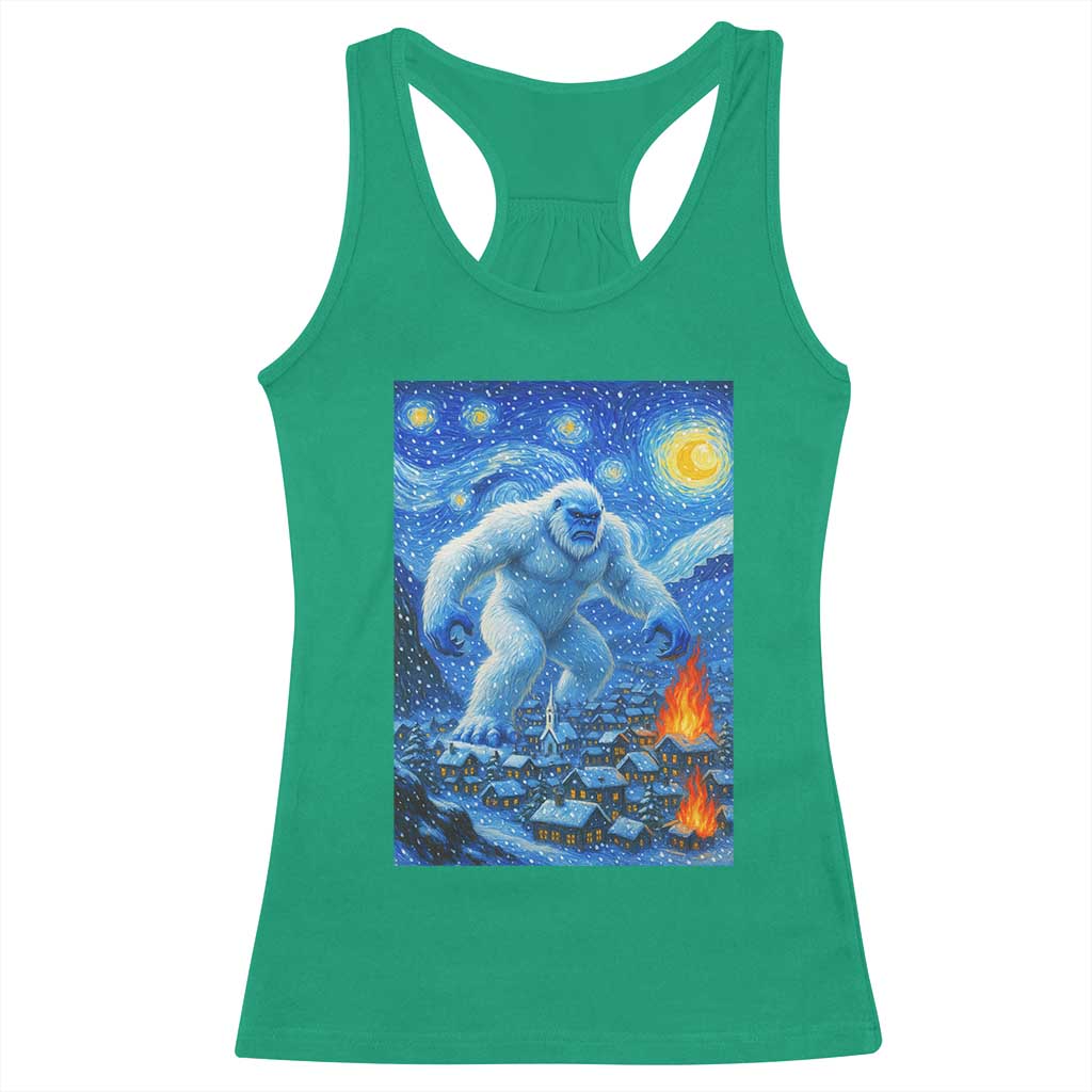 Yeti Cryptid Christmas Racerback Tank Top Winter Monster Starry Night Xmas - Wonder Print Shop