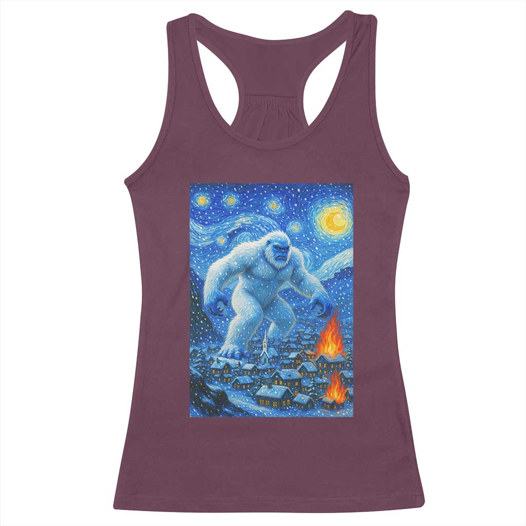 Yeti Cryptid Christmas Racerback Tank Top Winter Monster Starry Night Xmas - Wonder Print Shop