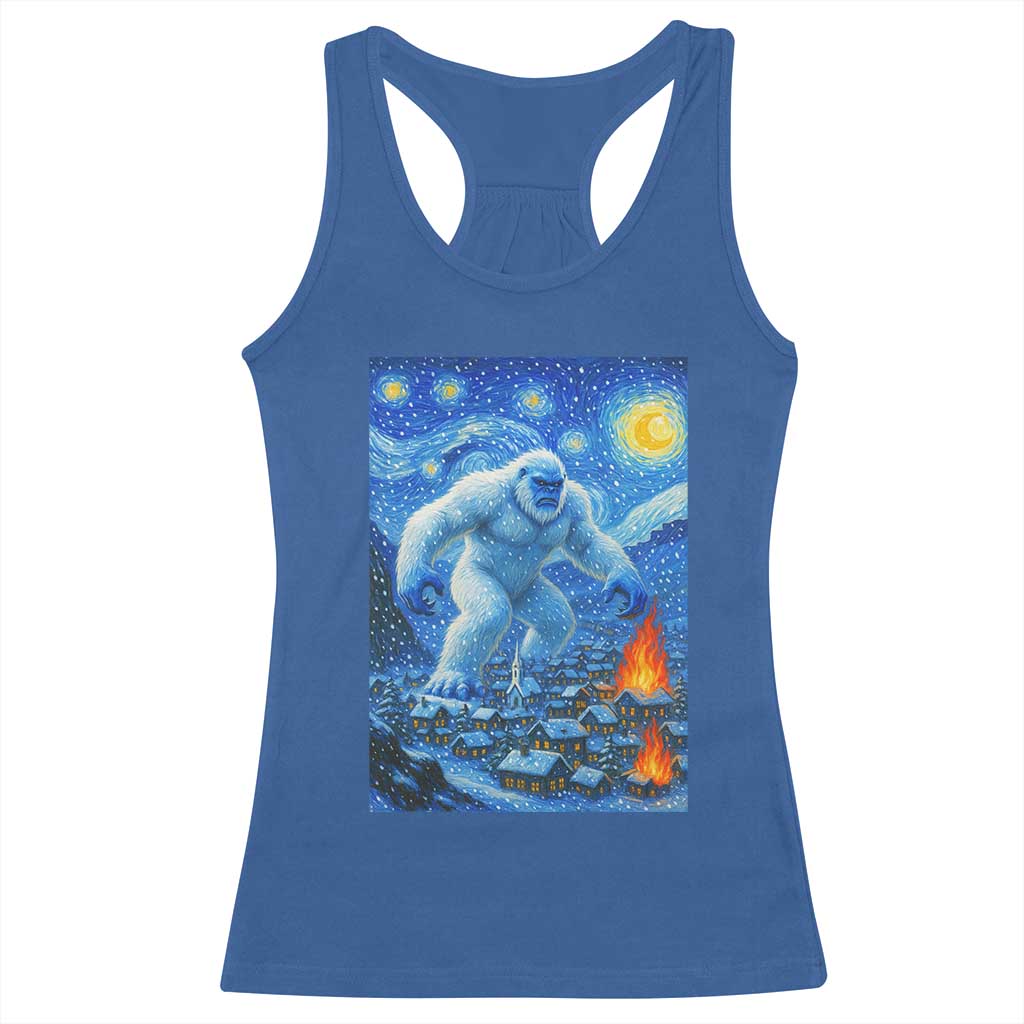 Yeti Cryptid Christmas Racerback Tank Top Winter Monster Starry Night Xmas - Wonder Print Shop