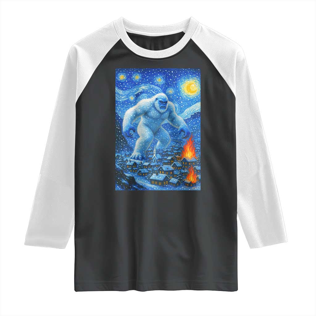 Yeti Cryptid Christmas Raglan Shirt Winter Monster Starry Night Xmas - Wonder Print Shop