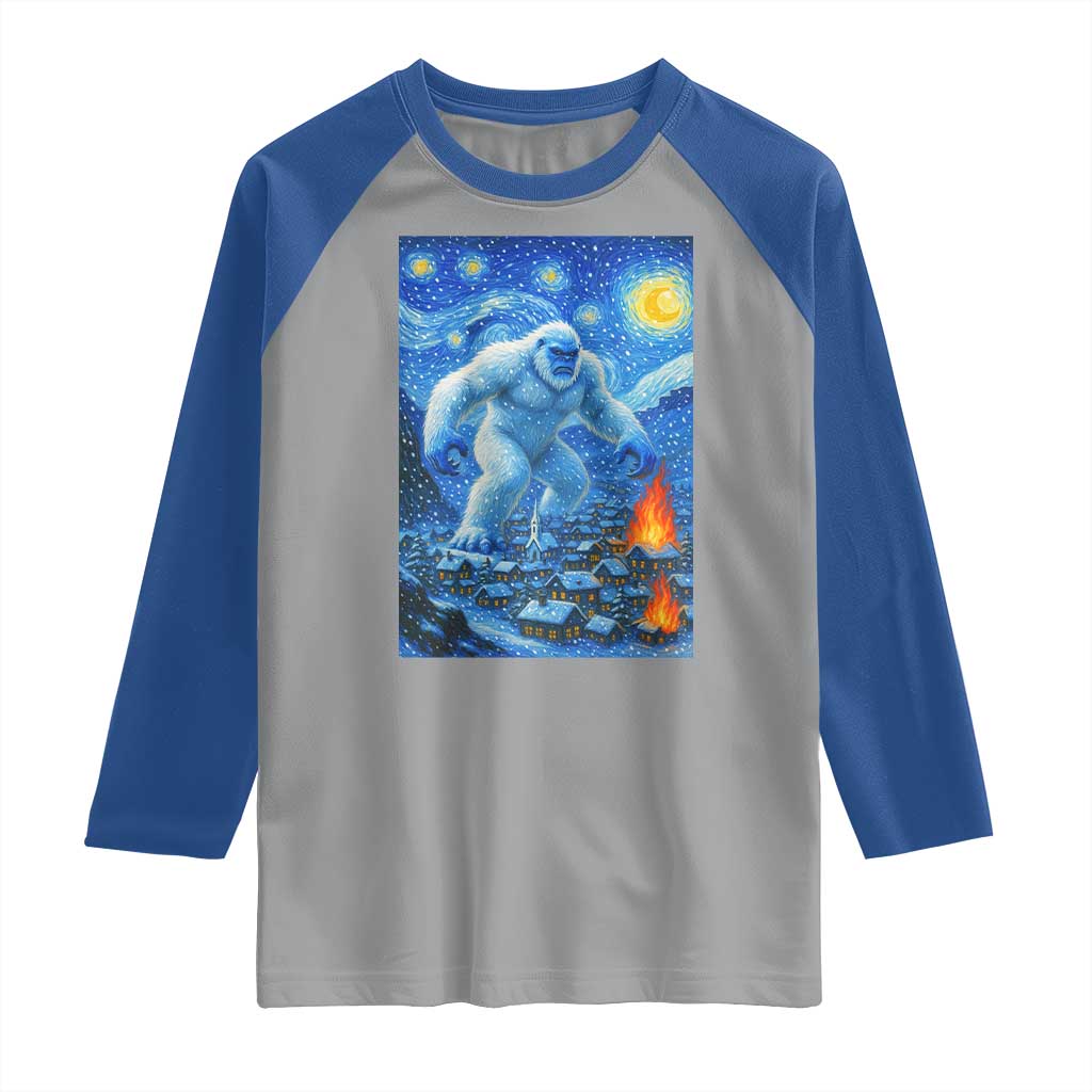 Yeti Cryptid Christmas Raglan Shirt Winter Monster Starry Night Xmas - Wonder Print Shop
