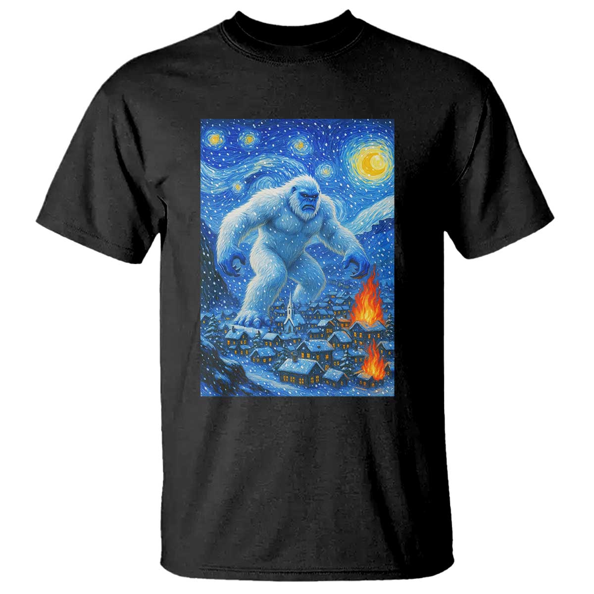Yeti Cryptid Christmas T Shirt Winter Monster Starry Night Xmas - Wonder Print Shop