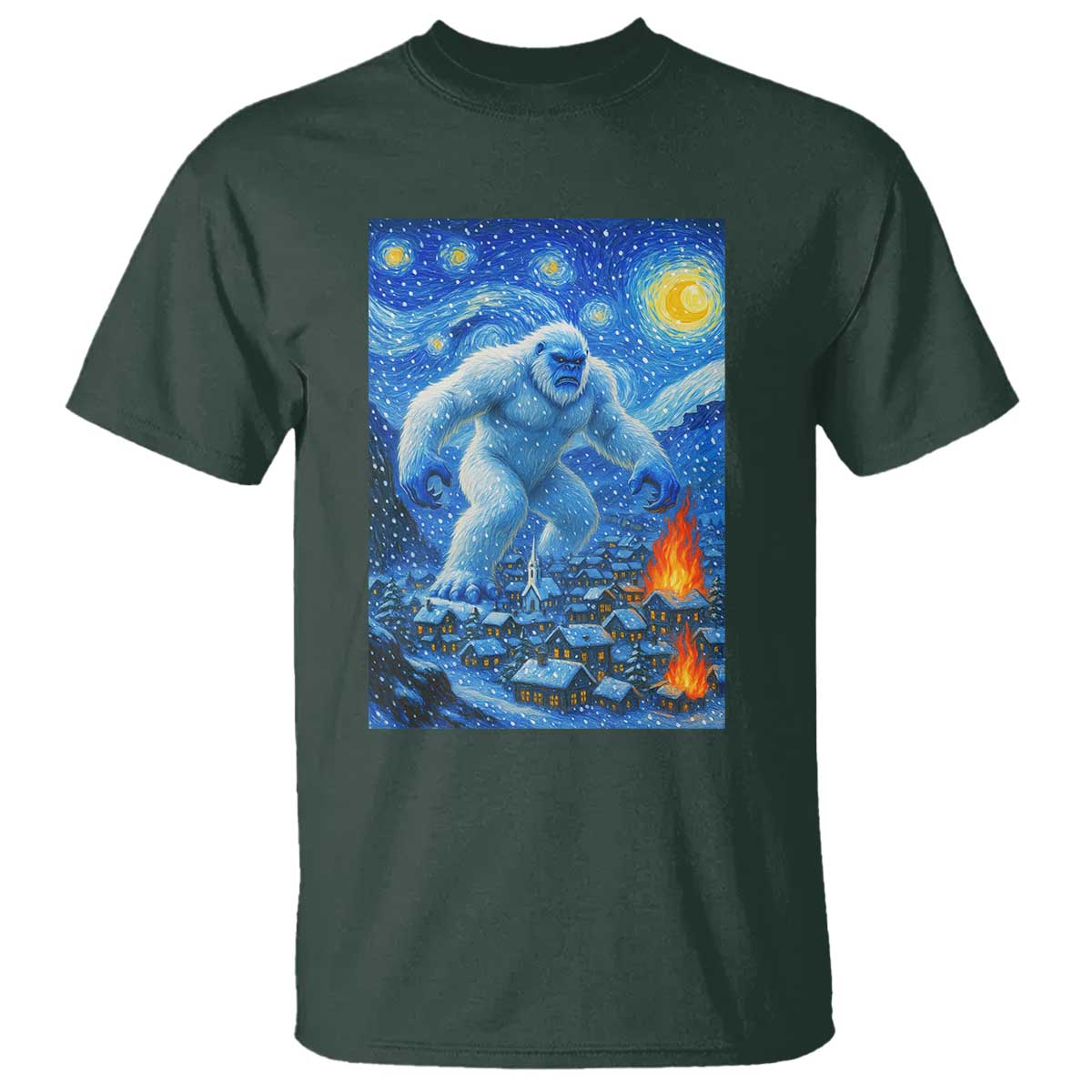 Yeti Cryptid Christmas T Shirt Winter Monster Starry Night Xmas - Wonder Print Shop