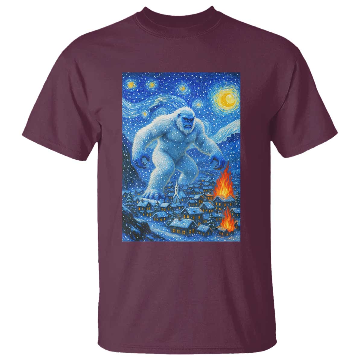 Yeti Cryptid Christmas T Shirt Winter Monster Starry Night Xmas - Wonder Print Shop