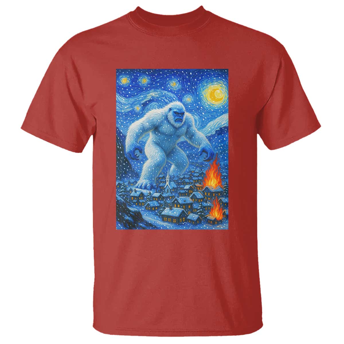 Yeti Cryptid Christmas T Shirt Winter Monster Starry Night Xmas - Wonder Print Shop