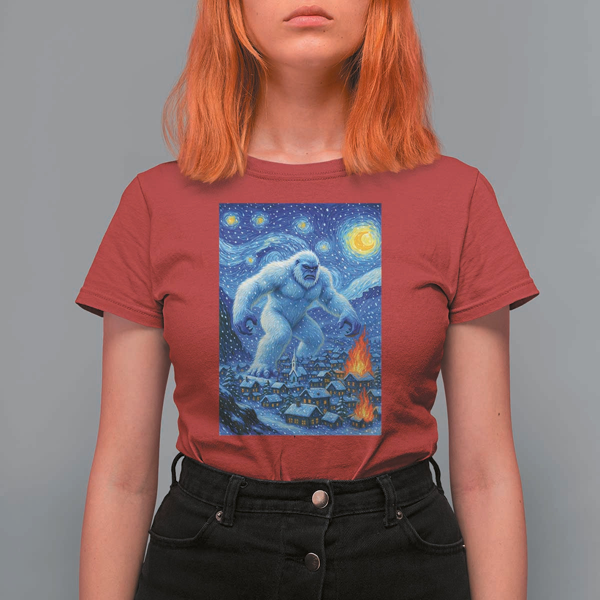 Yeti Cryptid Christmas T Shirt For Women Winter Monster Starry Night Xmas - Wonder Print Shop