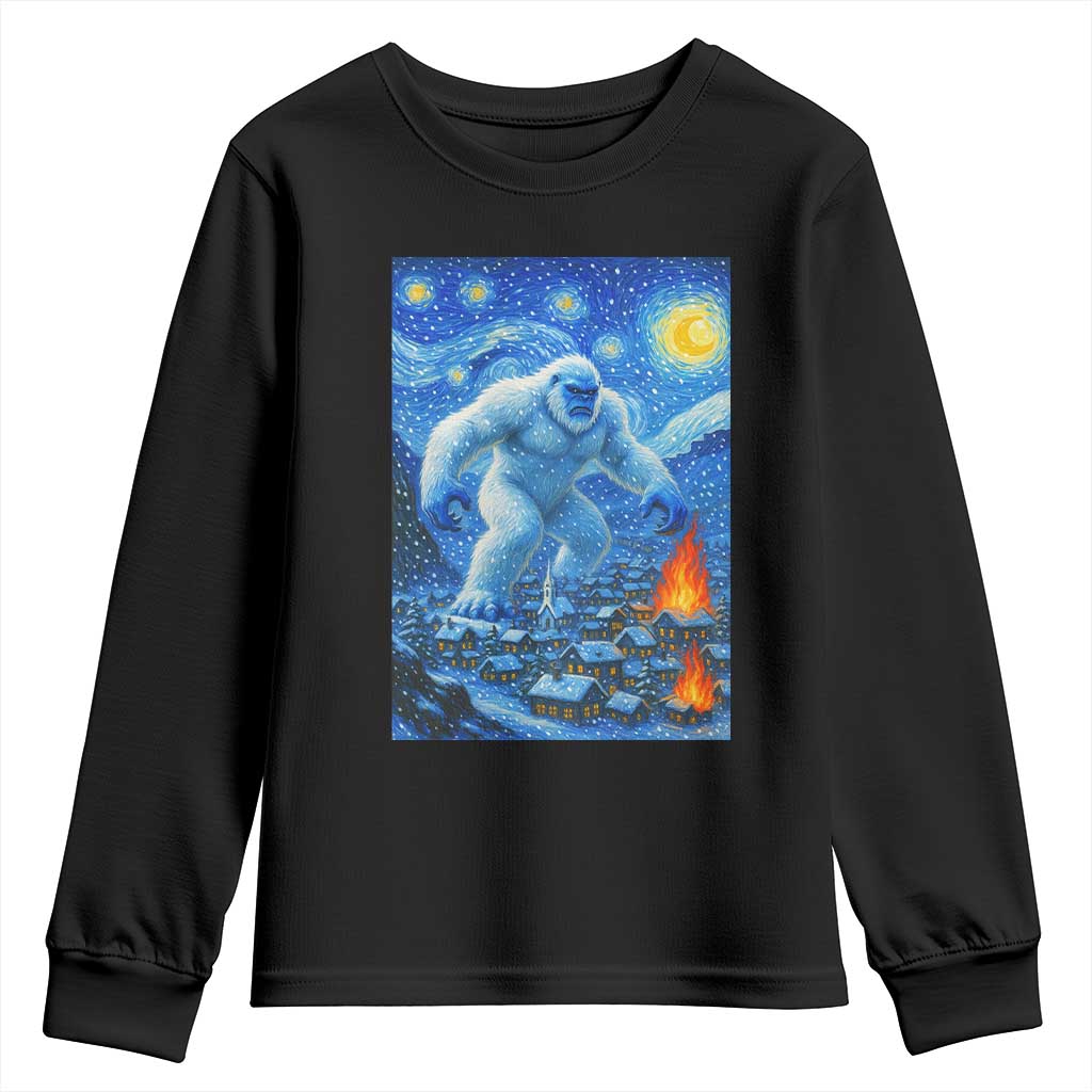 Yeti Cryptid Christmas Youth Sweatshirt Winter Monster Starry Night Xmas - Wonder Print Shop