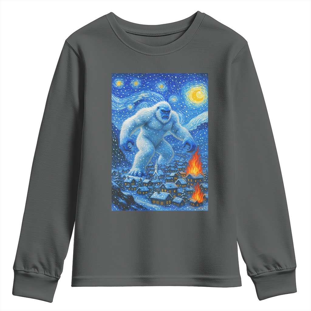 Yeti Cryptid Christmas Youth Sweatshirt Winter Monster Starry Night Xmas - Wonder Print Shop