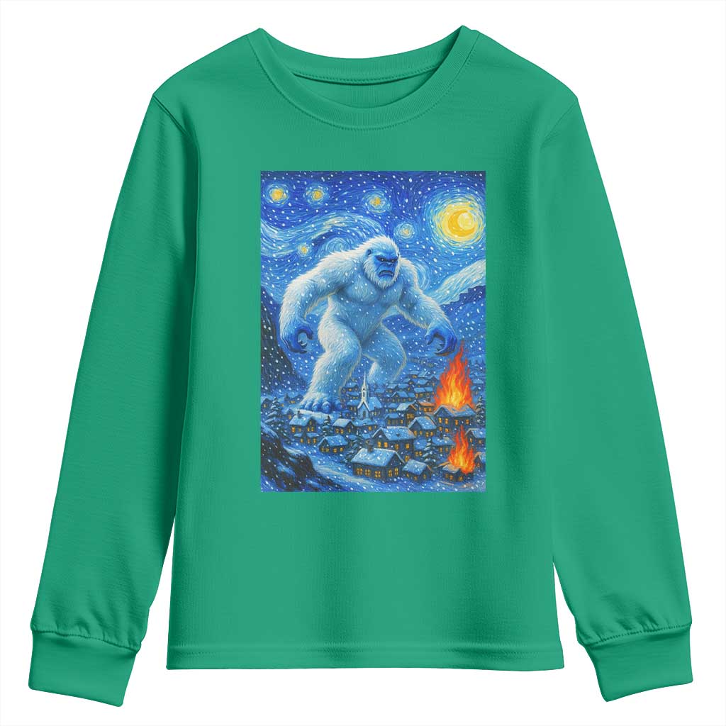 Yeti Cryptid Christmas Youth Sweatshirt Winter Monster Starry Night Xmas - Wonder Print Shop