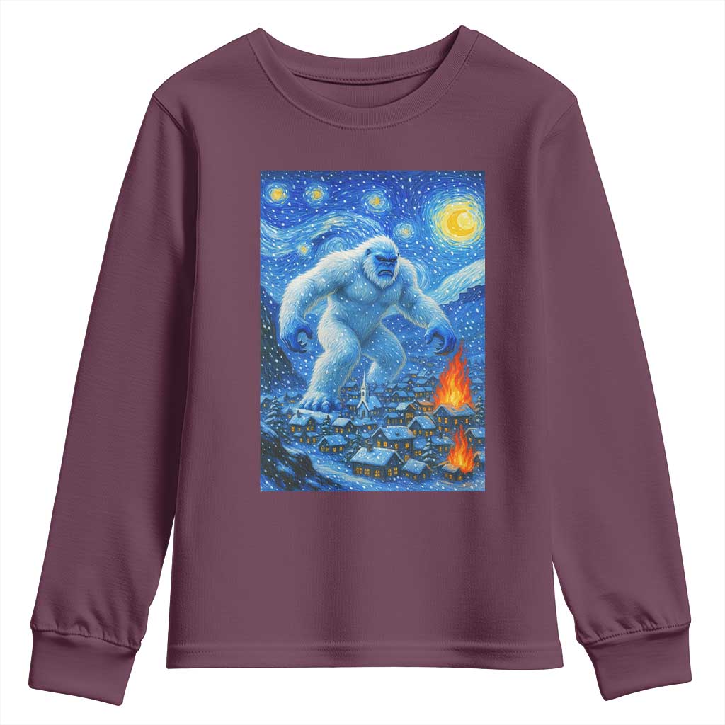 Yeti Cryptid Christmas Youth Sweatshirt Winter Monster Starry Night Xmas - Wonder Print Shop