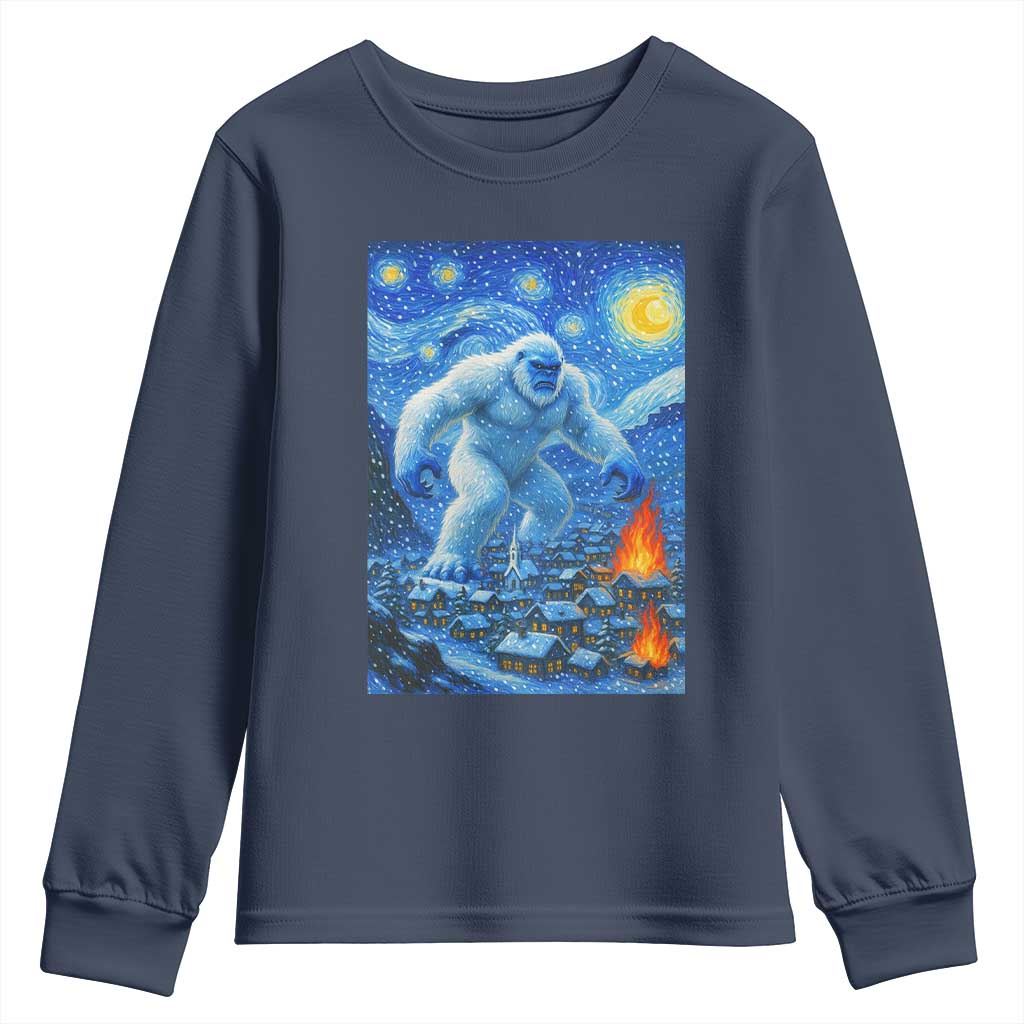 Yeti Cryptid Christmas Youth Sweatshirt Winter Monster Starry Night Xmas - Wonder Print Shop