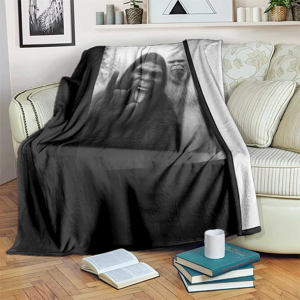 Bigfoot Selfie Christmas Throw Blanket Sasquatch Yeti Rock On Hand - Wonder Print Shop