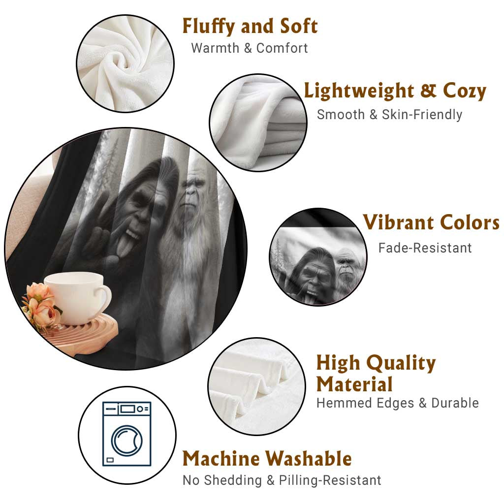 Bigfoot Selfie Christmas Throw Blanket Sasquatch Yeti Rock On Hand - Wonder Print Shop