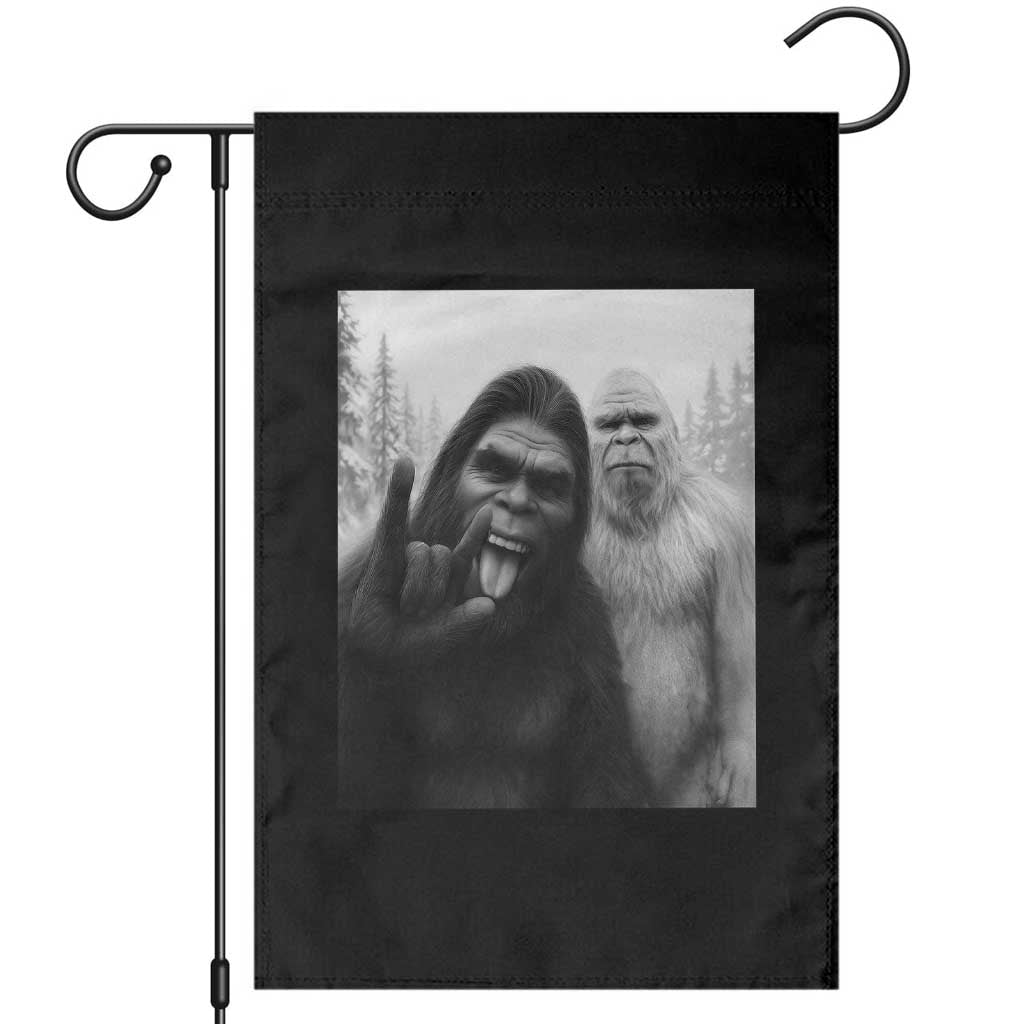 Bigfoot Selfie Christmas Garden Flag Sasquatch Yeti Rock On Hand - Wonder Print Shop