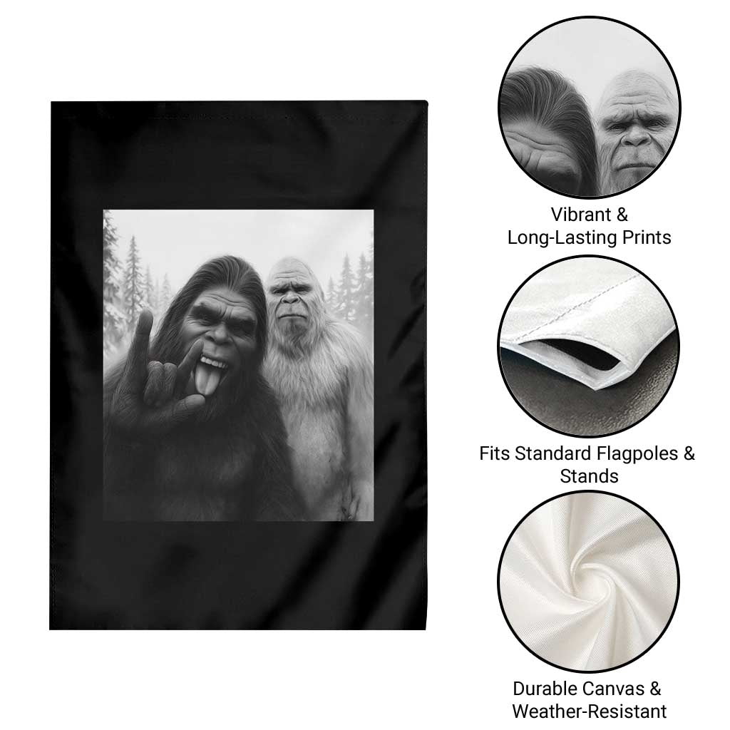 Bigfoot Selfie Christmas Garden Flag Sasquatch Yeti Rock On Hand - Wonder Print Shop