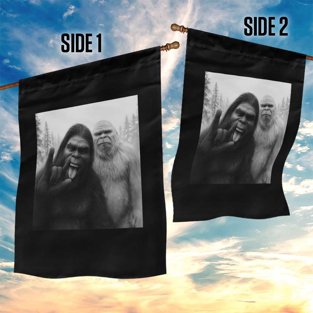 Bigfoot Selfie Christmas Garden Flag Sasquatch Yeti Rock On Hand - Wonder Print Shop
