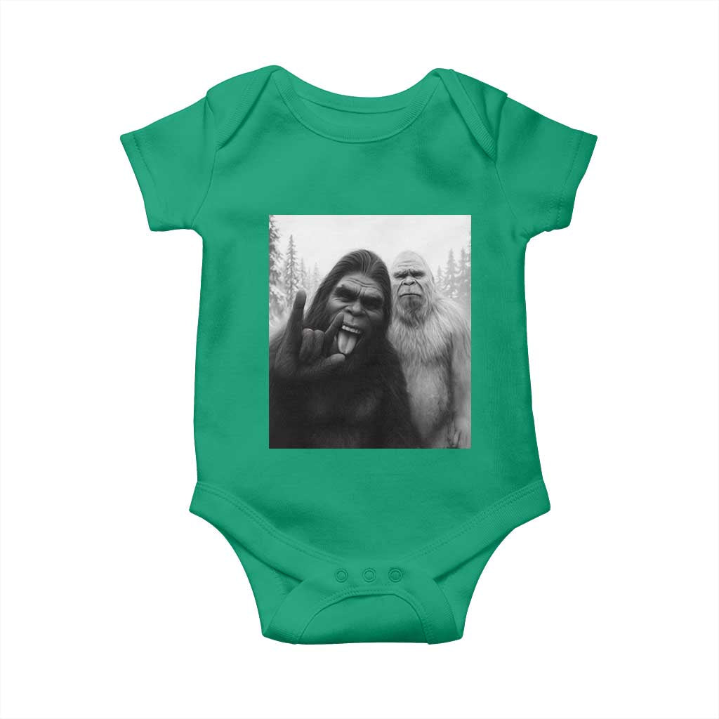 Bigfoot Selfie Christmas Baby Onesie Sasquatch Yeti Rock On Hand - Wonder Print Shop
