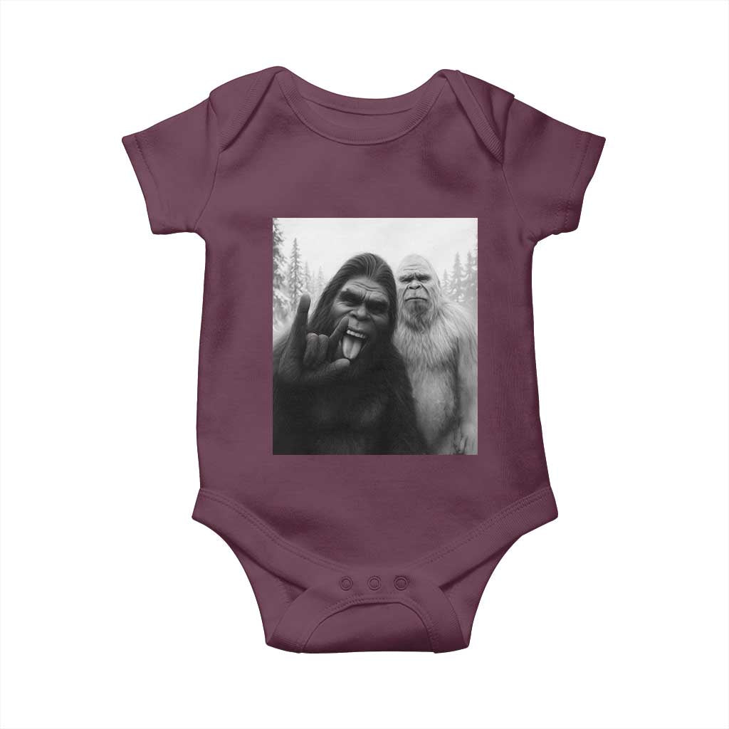Bigfoot Selfie Christmas Baby Onesie Sasquatch Yeti Rock On Hand - Wonder Print Shop