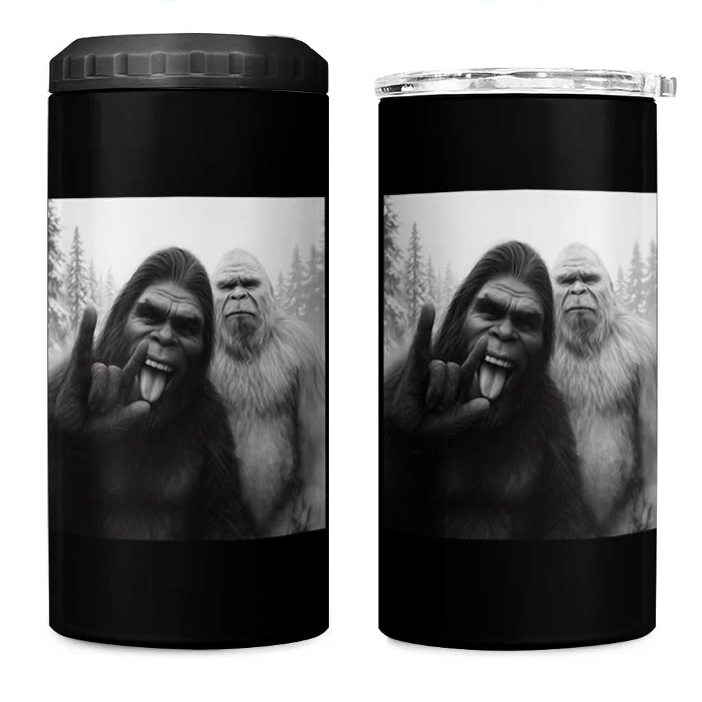 Bigfoot Selfie Christmas 4 in 1 Can Cooler Tumbler Sasquatch Yeti Rock On Hand - Wonder Print Shop