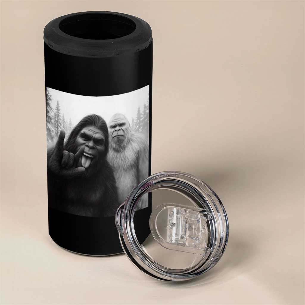 Bigfoot Selfie Christmas 4 in 1 Can Cooler Tumbler Sasquatch Yeti Rock On Hand - Wonder Print Shop