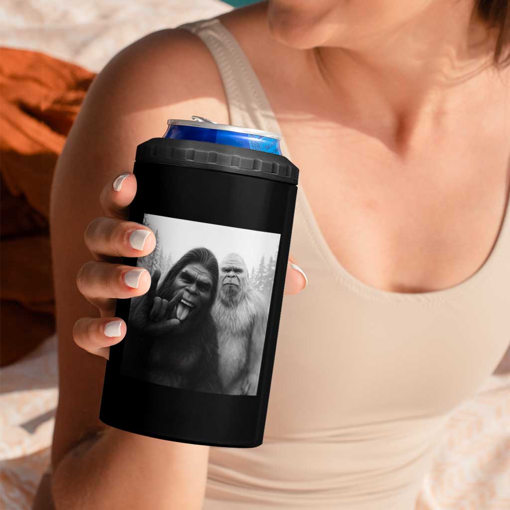 Bigfoot Selfie Christmas 4 in 1 Can Cooler Tumbler Sasquatch Yeti Rock On Hand - Wonder Print Shop