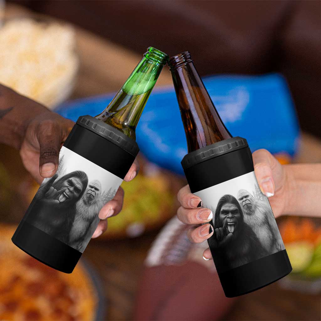 Bigfoot Selfie Christmas 4 in 1 Can Cooler Tumbler Sasquatch Yeti Rock On Hand - Wonder Print Shop