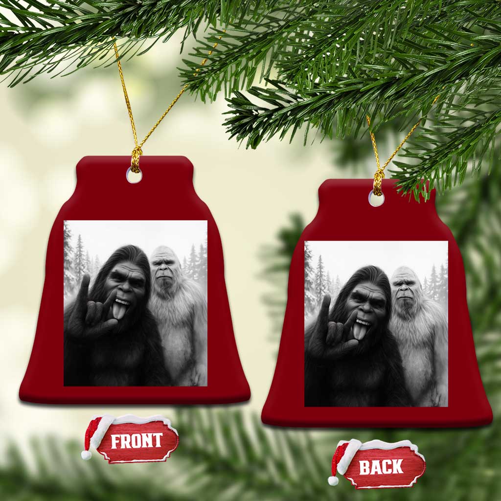 Bigfoot Selfie Xmas Ceramic Ornament Sasquatch Yeti Rock On Hand - Wonder Print Shop