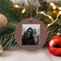 Bigfoot Selfie Xmas Ceramic Ornament Sasquatch Yeti Rock On Hand - Wonder Print Shop