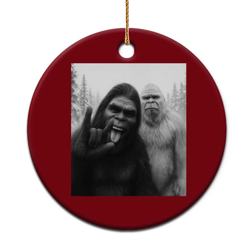 Bigfoot Selfie Xmas Ceramic Ornament Sasquatch Yeti Rock On Hand - Wonder Print Shop