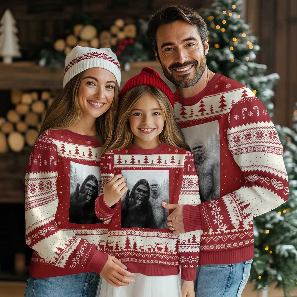 Bigfoot Selfie Xmas Ugly Christmas Sweater Sasquatch Yeti Rock On Hand - Wonder Print Shop