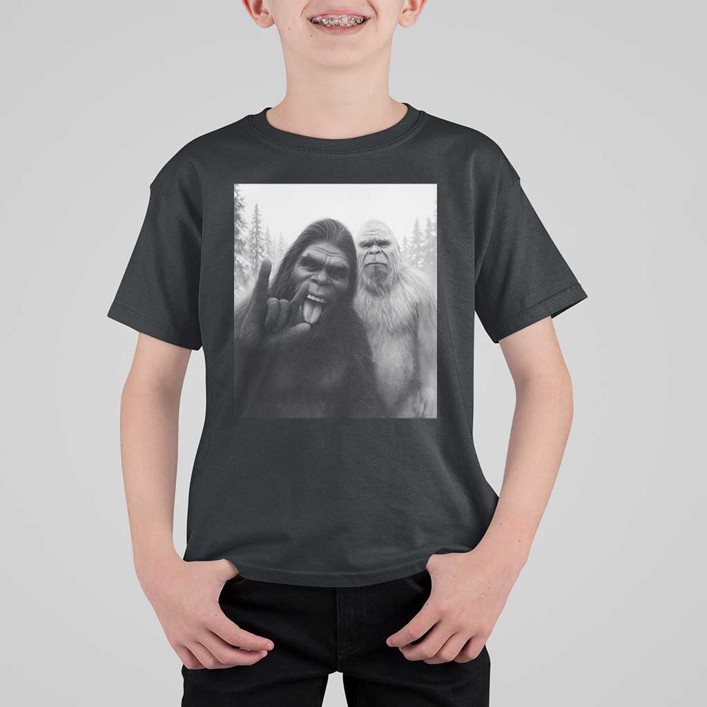 Bigfoot Selfie Christmas T Shirt For Kid Sasquatch Yeti Rock On Hand - Wonder Print Shop