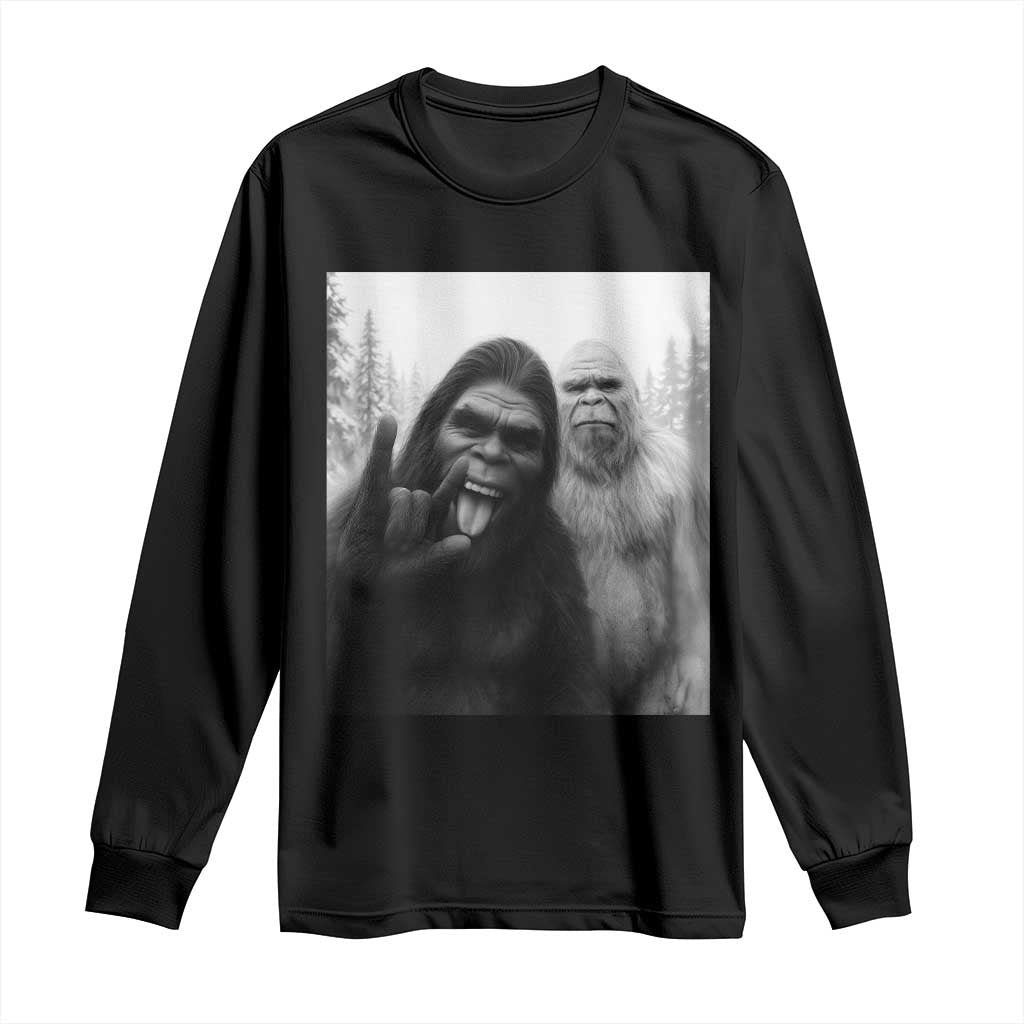 Bigfoot Selfie Christmas Long Sleeve Shirt Sasquatch Yeti Rock On Hand - Wonder Print Shop