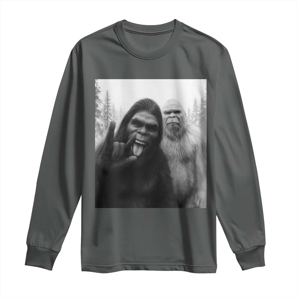 Bigfoot Selfie Christmas Long Sleeve Shirt Sasquatch Yeti Rock On Hand - Wonder Print Shop