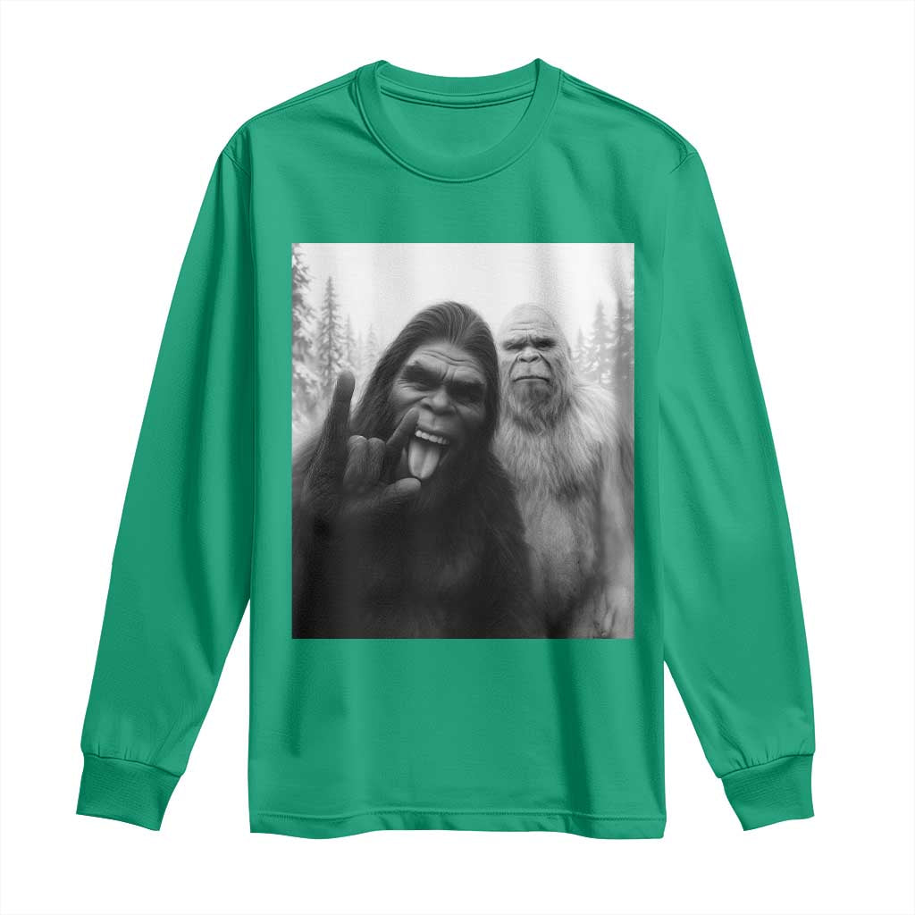 Bigfoot Selfie Christmas Long Sleeve Shirt Sasquatch Yeti Rock On Hand - Wonder Print Shop
